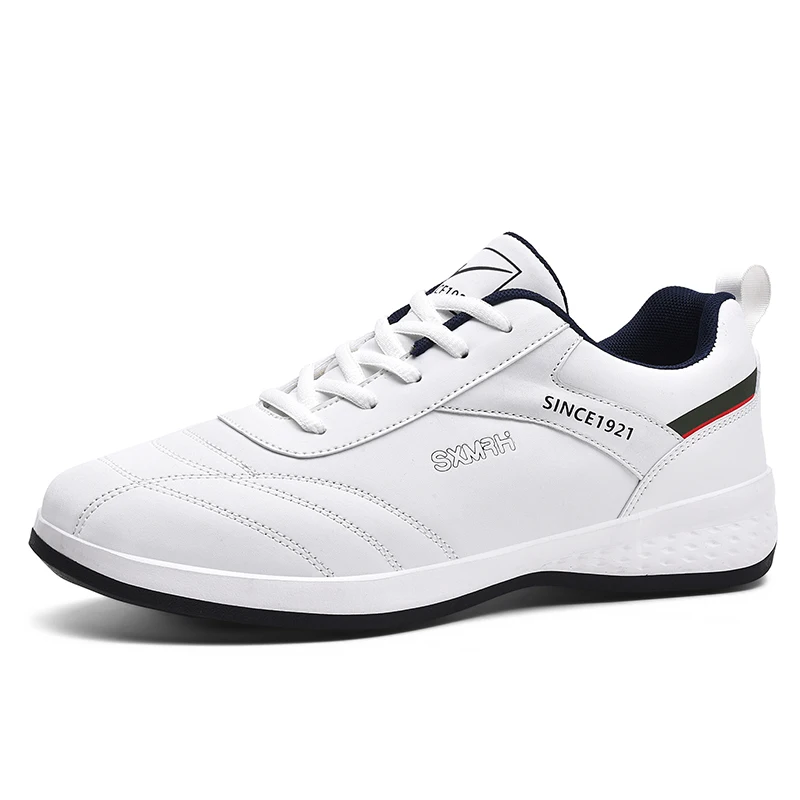 Double Star Men's White Leather Casual Sneakers Lightweight Breathable Non-slip Walking Sport Shoes