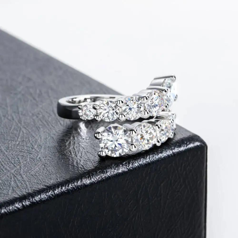 10 Gems Full Moissanite Rings for Women Sparkling Flawless Lab Created Diamond Wedding Band S925 Sterling Silver Jewelry