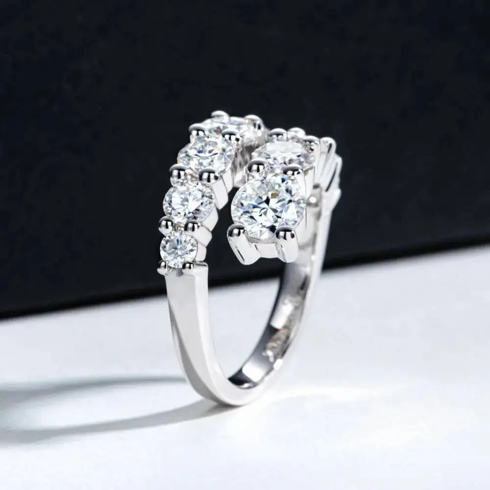 10 Gems Full Moissanite Rings for Women Sparkling Flawless Lab Created Diamond Wedding Band S925 Sterling Silver Jewelry