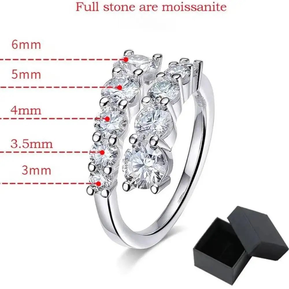 10 Gems Full Moissanite Rings for Women Sparkling Flawless Lab Created Diamond Wedding Band S925 Sterling Silver Jewelry