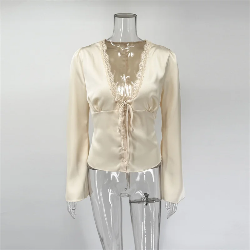 Tsiisd Women's Lace Satin Lace-Up Vest Top Patchwork Fashion Romantic Premium Commute Summer Tank Female Bandage V-Neck Top 2026