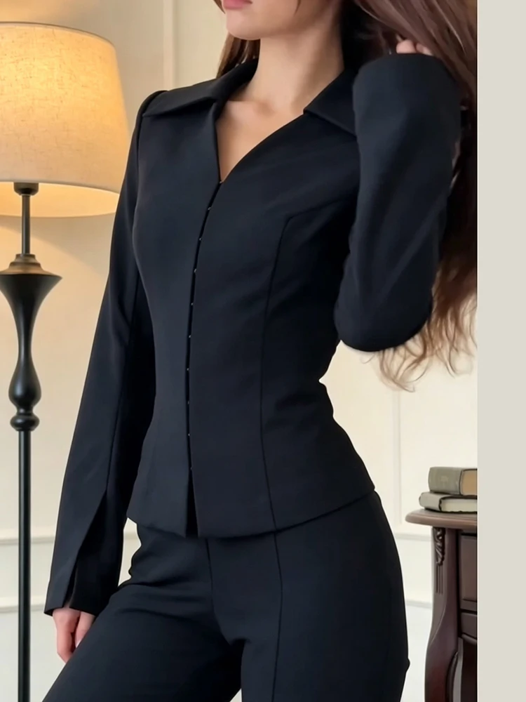 Women Two Piece Suit Set Long Sleeve Fitted Peplum Blazer High Waist Flared Trousers Commuter Business Casual Matching Outfits
