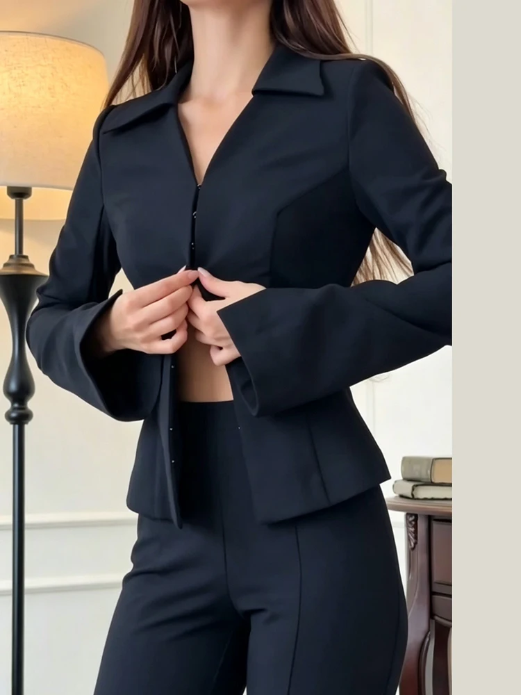 Women Two Piece Suit Set Long Sleeve Fitted Peplum Blazer High Waist Flared Trousers Commuter Business Casual Matching Outfits