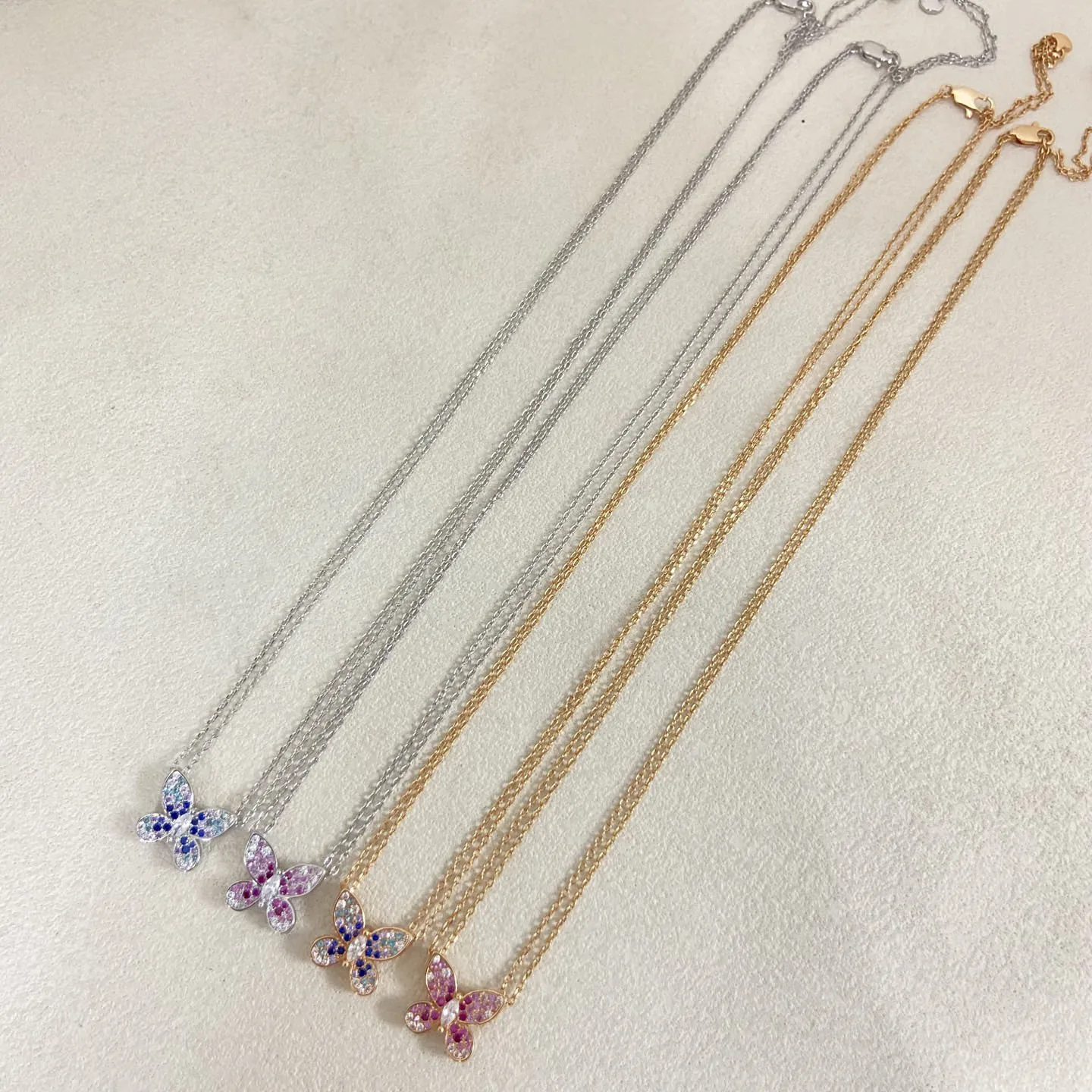 Butterfly Pendant 925 Silver Colorful 5A Zircon Crystal Wing Women's Necklace Double Layer Chain Dainty Valentine's Jewelry Gift