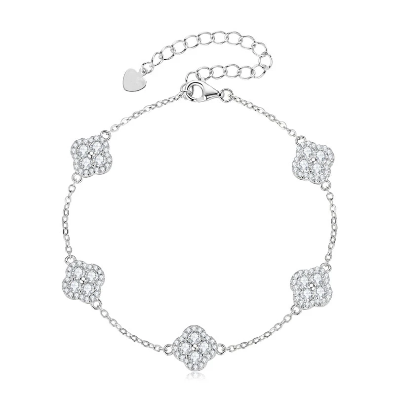 OXTAO Luxury Moissanite Bracelet Silver/Gold Color D VVS1 for Women Four-leaf Flower Clover Bracelet Engagement Wedding Jewelry