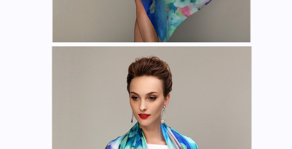 2016 Winter Fashion Women's Scarf Hot Sale Mulberry Silk Scarves Shawl Female Long Silk Scarf Blue and Coffee 180*110cm