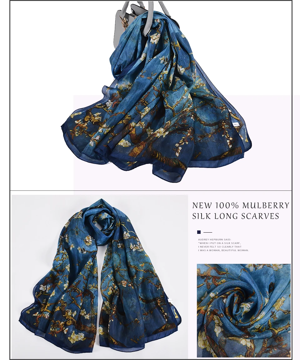 2016 Winter Fashion Women's Scarf Hot Sale Mulberry Silk Scarves Shawl Female Long Silk Scarf Blue and Coffee 180*110cm