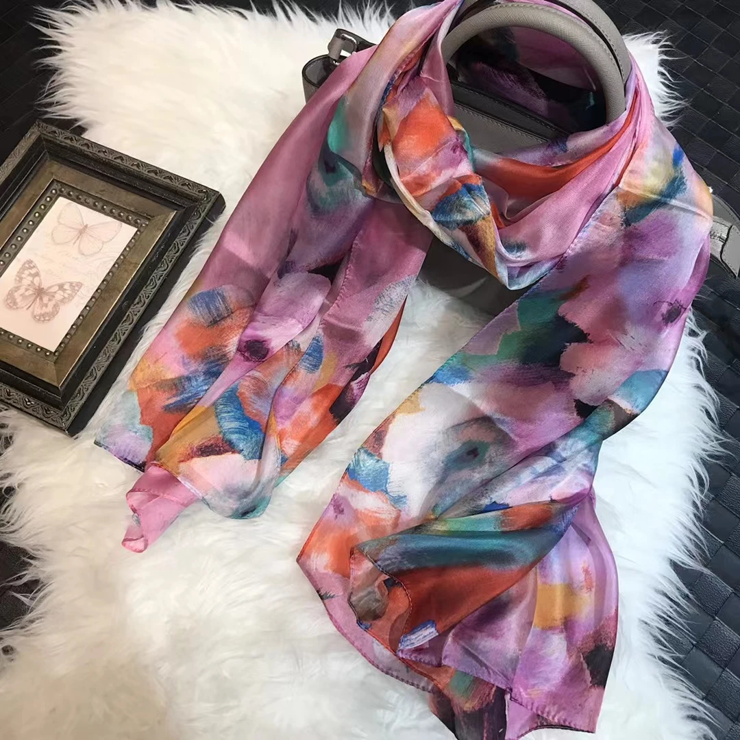 2016 Winter Fashion Women's Scarf Hot Sale Mulberry Silk Scarves Shawl Female Long Silk Scarf Blue and Coffee 180*110cm