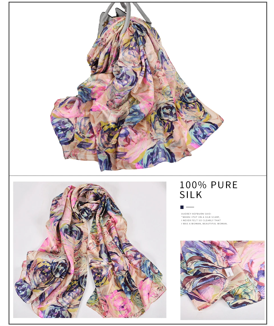 2016 Winter Fashion Women's Scarf Hot Sale Mulberry Silk Scarves Shawl Female Long Silk Scarf Blue and Coffee 180*110cm