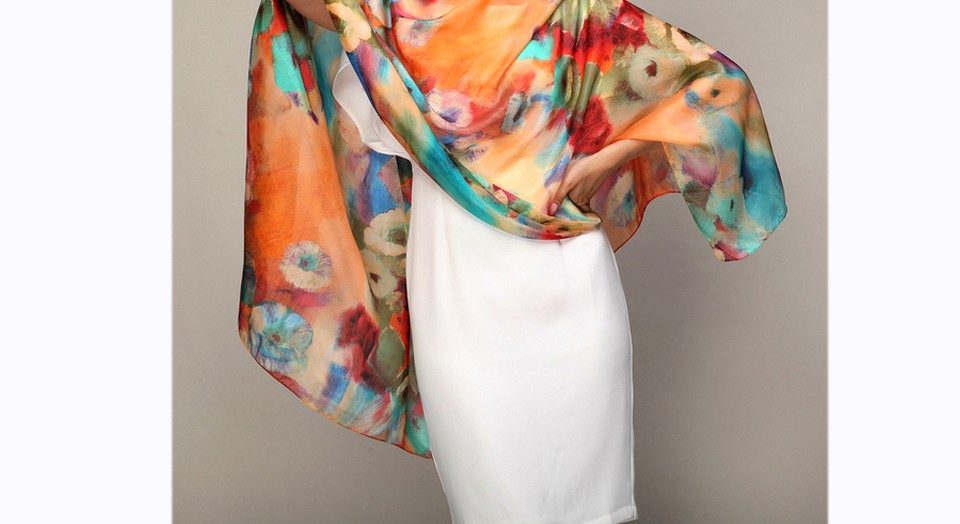 2016 Winter Fashion Women's Scarf Hot Sale Mulberry Silk Scarves Shawl Female Long Silk Scarf Blue and Coffee 180*110cm