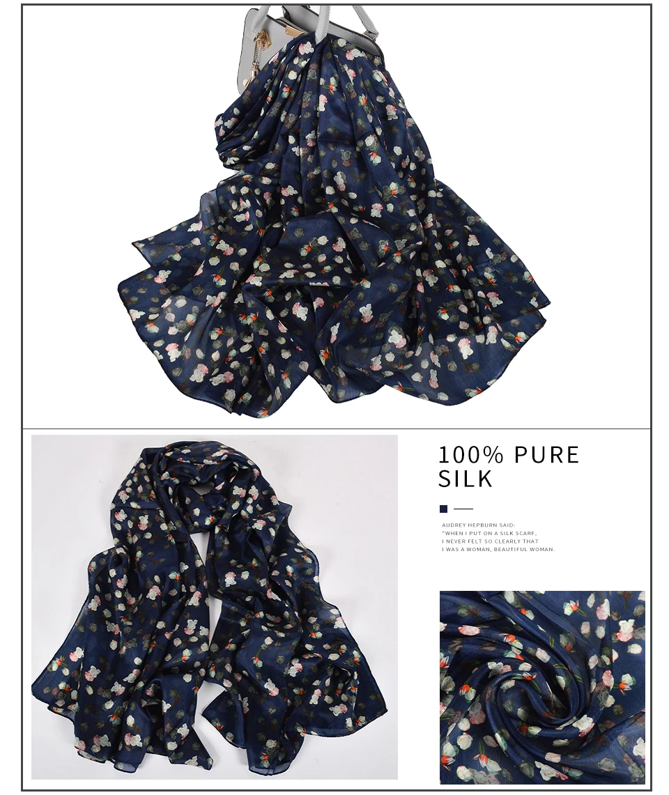 2016 Winter Fashion Women's Scarf Hot Sale Mulberry Silk Scarves Shawl Female Long Silk Scarf Blue and Coffee 180*110cm