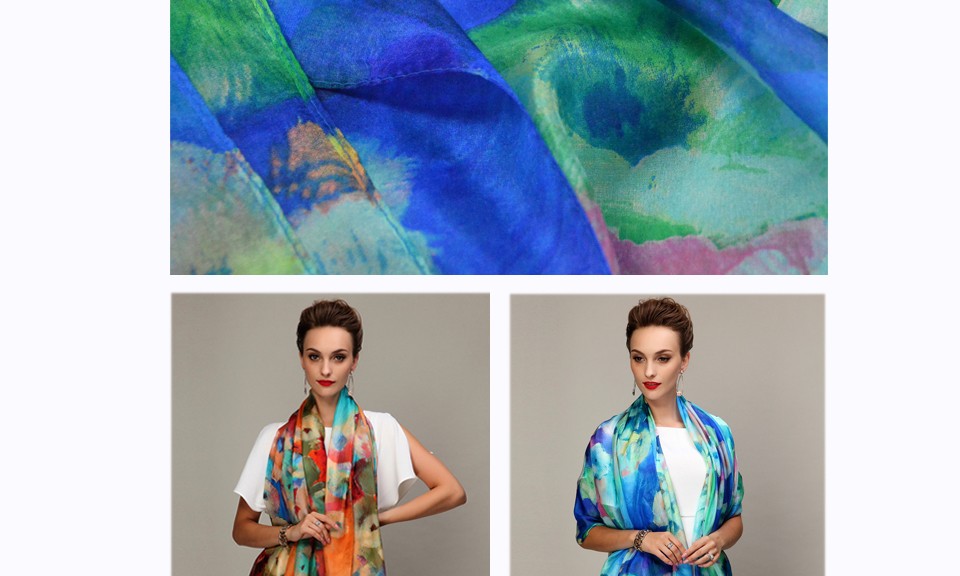 2016 Winter Fashion Women's Scarf Hot Sale Mulberry Silk Scarves Shawl Female Long Silk Scarf Blue and Coffee 180*110cm