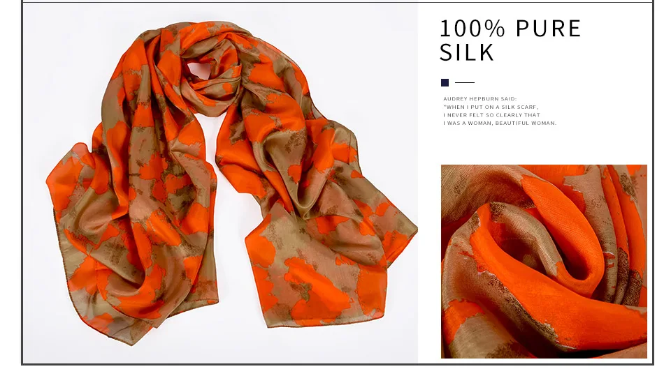 2016 Winter Fashion Women's Scarf Hot Sale Mulberry Silk Scarves Shawl Female Long Silk Scarf Blue and Coffee 180*110cm