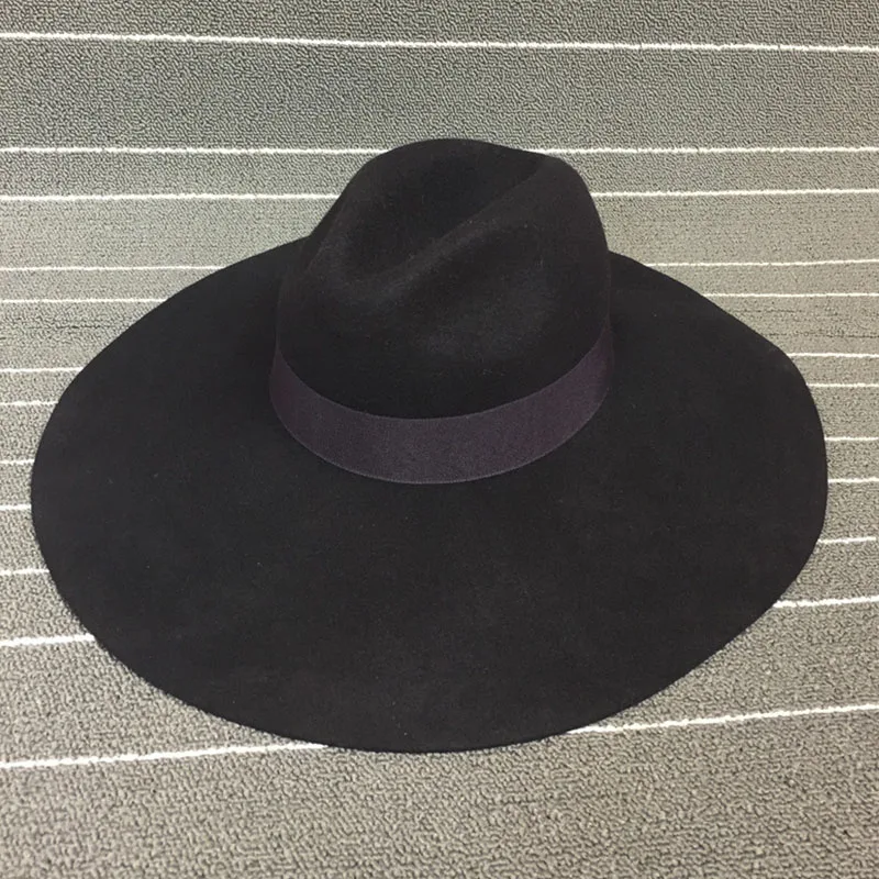 Women 16cm Large Wide Brim Wool Felt Hat Chic Floppy Warm Winter Trilby Hat Ribbon Bowknot Church Dress Wedding Fedora Jazz Hat