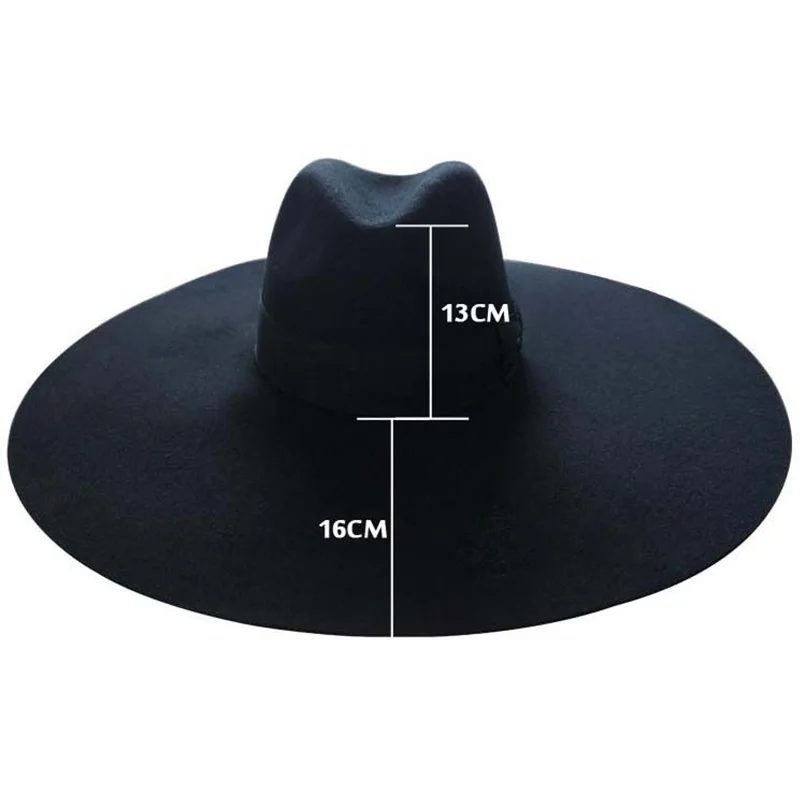 Women 16cm Large Wide Brim Wool Felt Hat Chic Floppy Warm Winter Trilby Hat Ribbon Bowknot Church Dress Wedding Fedora Jazz Hat