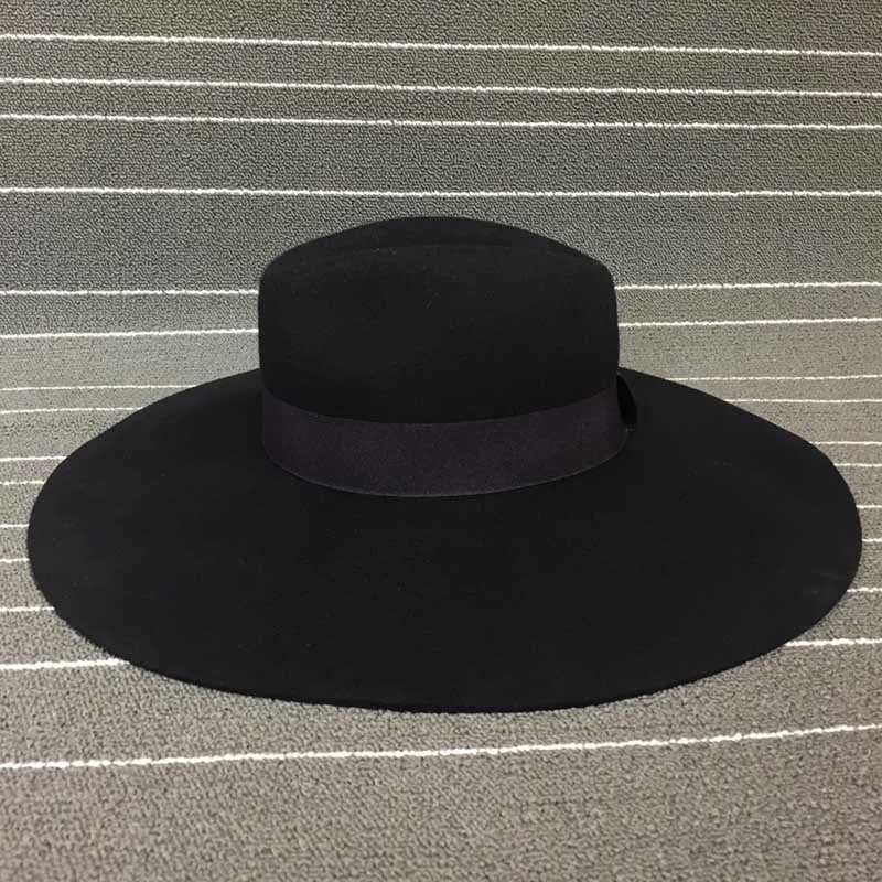 Women 16cm Large Wide Brim Wool Felt Hat Chic Floppy Warm Winter Trilby Hat Ribbon Bowknot Church Dress Wedding Fedora Jazz Hat