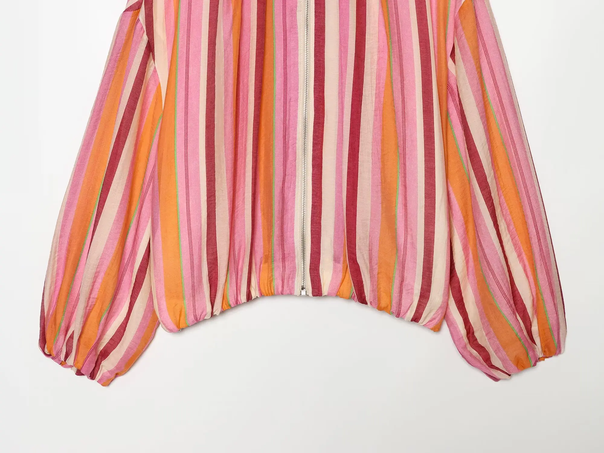 BSAY Women Colorful Stripe Zip Up Jacket Stand Collar Lantern Long Sleeve Loose Cropped Lightweight Casual Outerwear Thin Coat