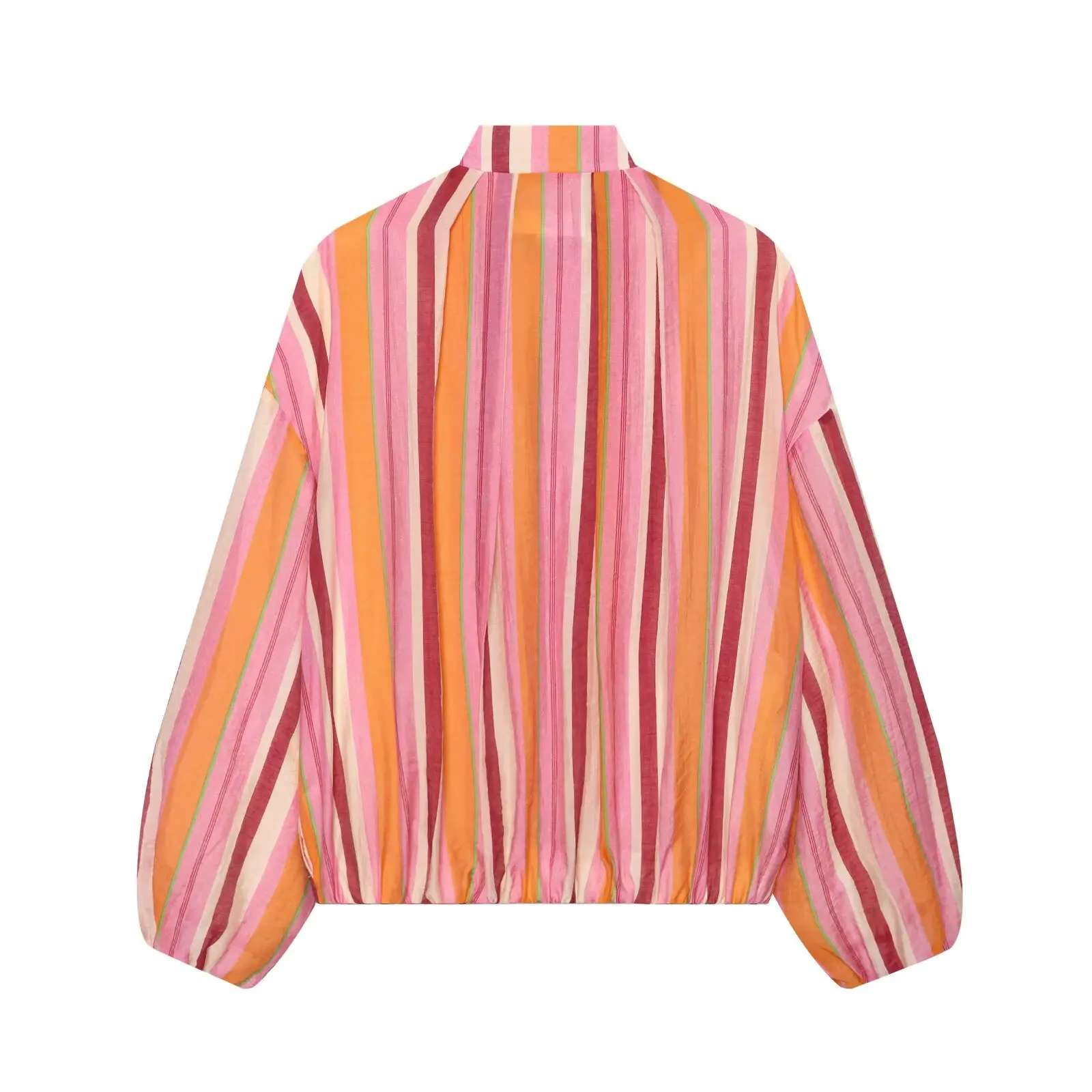 BSAY Women Colorful Stripe Zip Up Jacket Stand Collar Lantern Long Sleeve Loose Cropped Lightweight Casual Outerwear Thin Coat