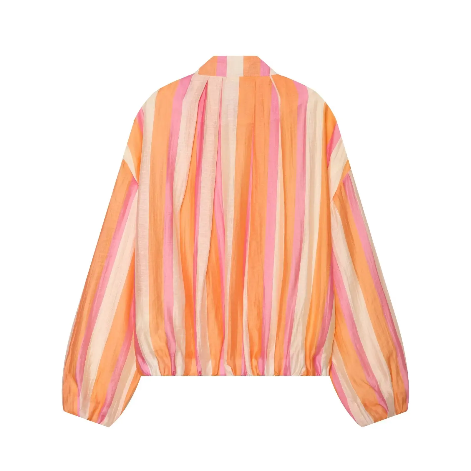 BSAY Women Colorful Stripe Zip Up Jacket Stand Collar Lantern Long Sleeve Loose Cropped Lightweight Casual Outerwear Thin Coat