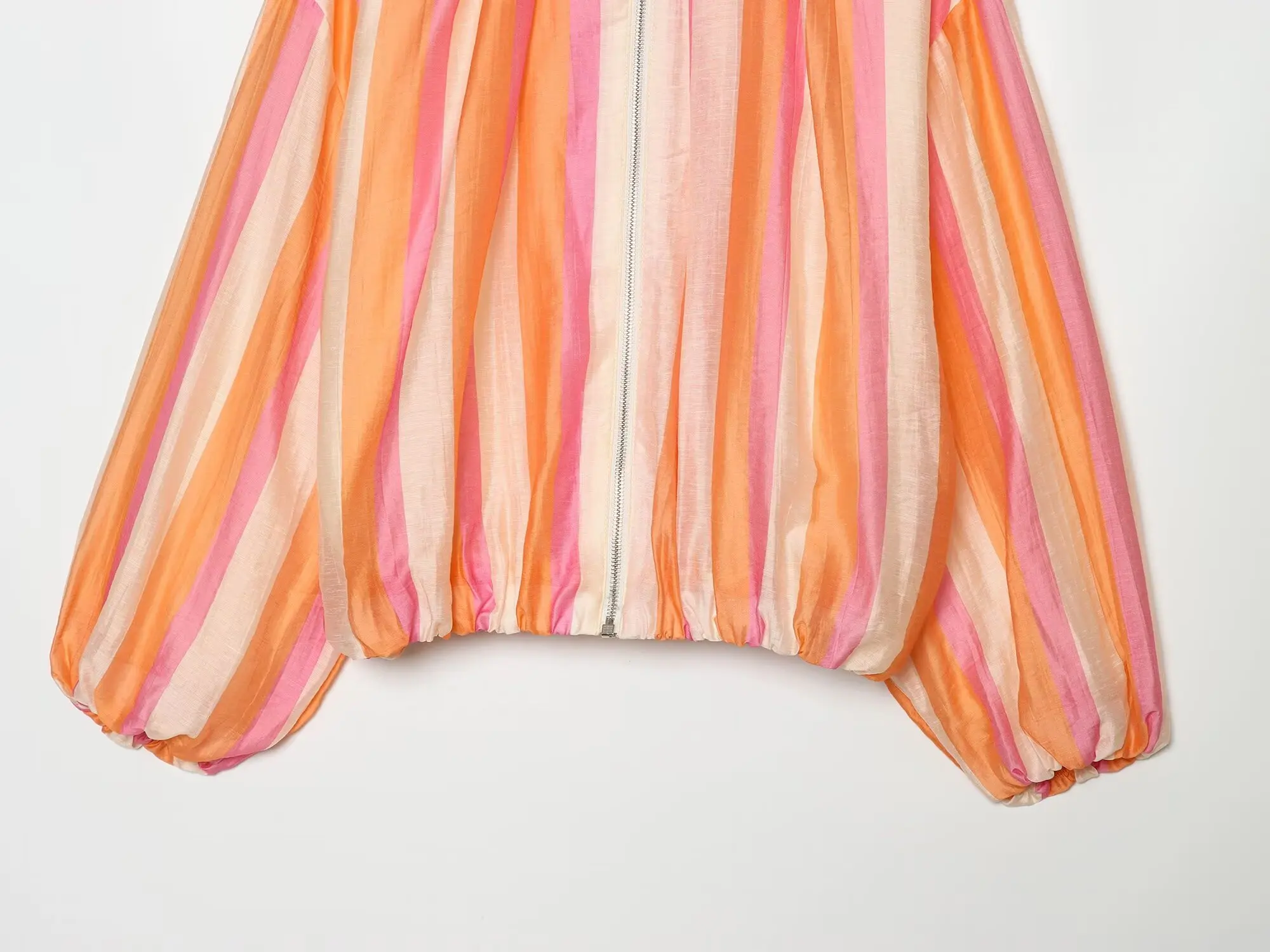 BSAY Women Colorful Stripe Zip Up Jacket Stand Collar Lantern Long Sleeve Loose Cropped Lightweight Casual Outerwear Thin Coat