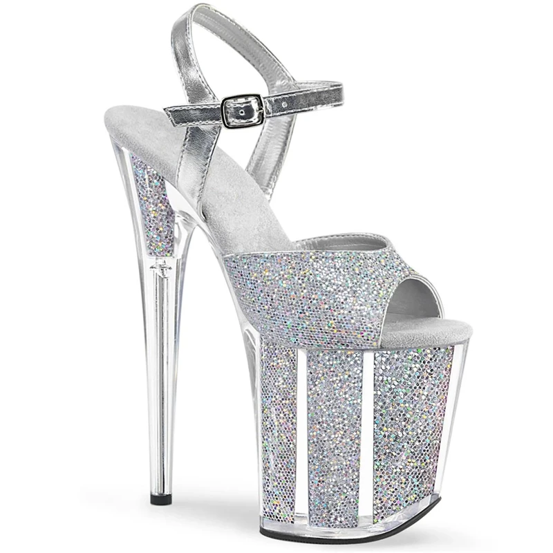 Rncksi 2025 Fashion Sexy Pole dancing Summer 20cm PVC Women Sandals Thin High Heels Sandals Slip-On Size 35-42