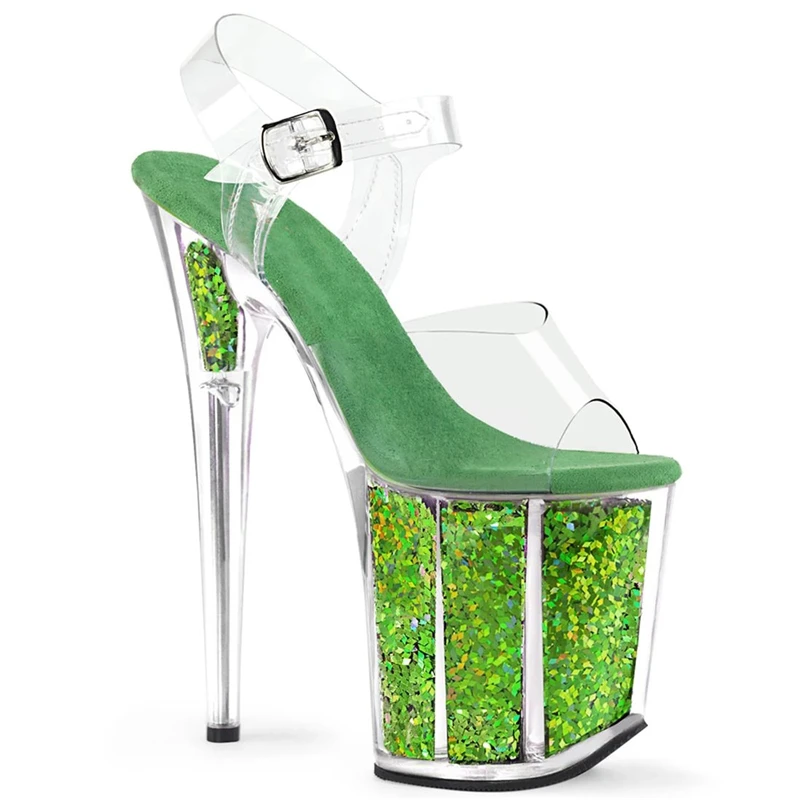 Rncksi 2025 Fashion Sexy Pole dancing Summer 20cm PVC Women Sandals Thin High Heels Sandals Slip-On Size 35-42