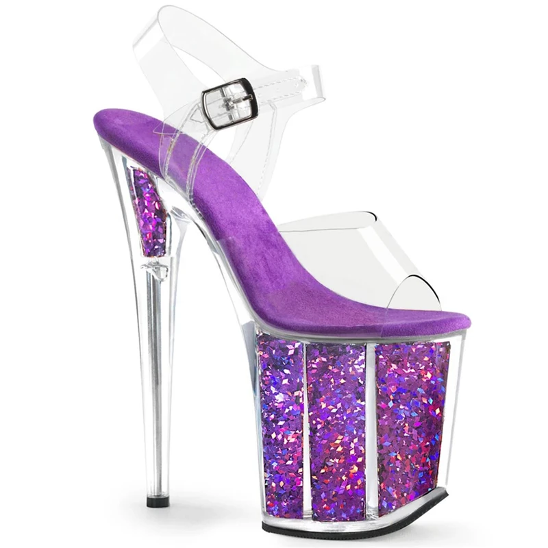 Rncksi 2025 Fashion Sexy Pole dancing Summer 20cm PVC Women Sandals Thin High Heels Sandals Slip-On Size 35-42