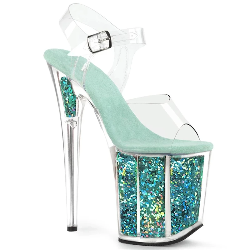 Rncksi 2025 Fashion Sexy Pole dancing Summer 20cm PVC Women Sandals Thin High Heels Sandals Slip-On Size 35-42