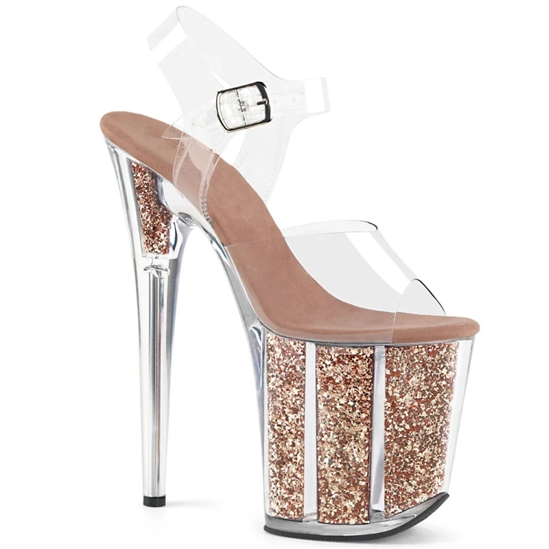 Rncksi 2025 Fashion Sexy Pole dancing Summer 20cm PVC Women Sandals Thin High Heels Sandals Slip-On Size 35-42