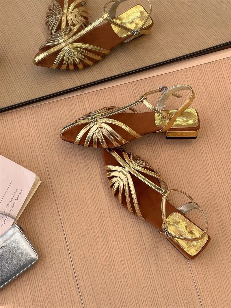 T Strap Roman Cross Strap Slingback Sandals Women Low Heel Summer Open Back Hollow Out Ladies Casual Comfortable Shoes Sandalias