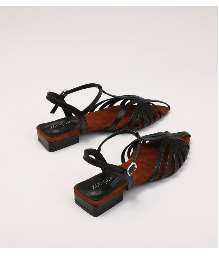T Strap Roman Cross Strap Slingback Sandals Women Low Heel Summer Open Back Hollow Out Ladies Casual Comfortable Shoes Sandalias