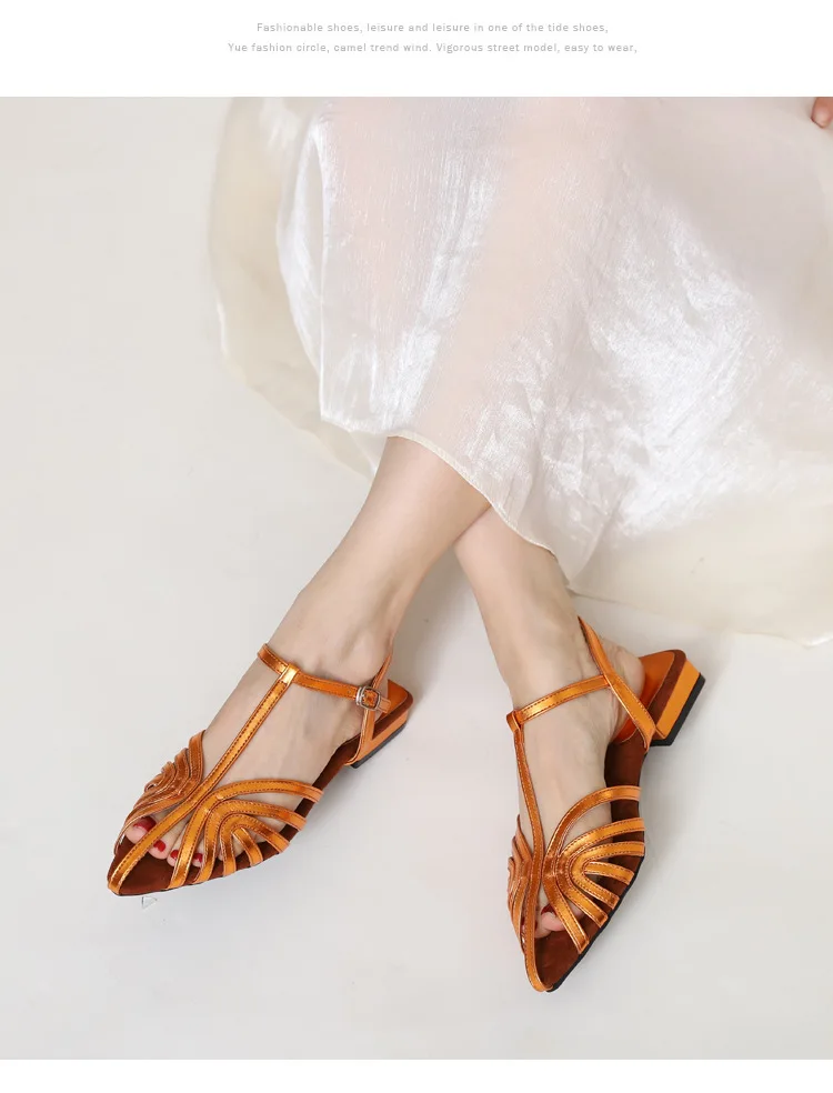 T Strap Roman Cross Strap Slingback Sandals Women Low Heel Summer Open Back Hollow Out Ladies Casual Comfortable Shoes Sandalias