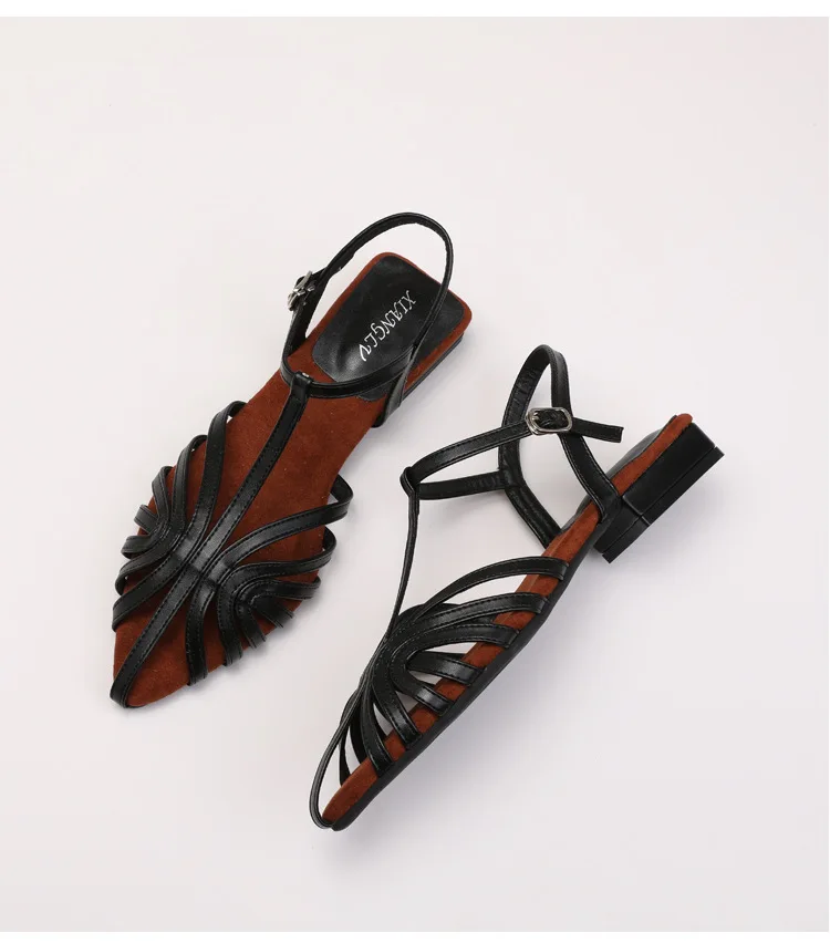 T Strap Roman Cross Strap Slingback Sandals Women Low Heel Summer Open Back Hollow Out Ladies Casual Comfortable Shoes Sandalias