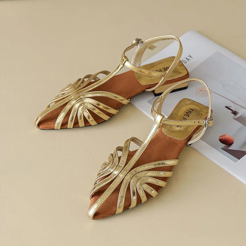 T Strap Roman Cross Strap Slingback Sandals Women Low Heel Summer Open Back Hollow Out Ladies Casual Comfortable Shoes Sandalias
