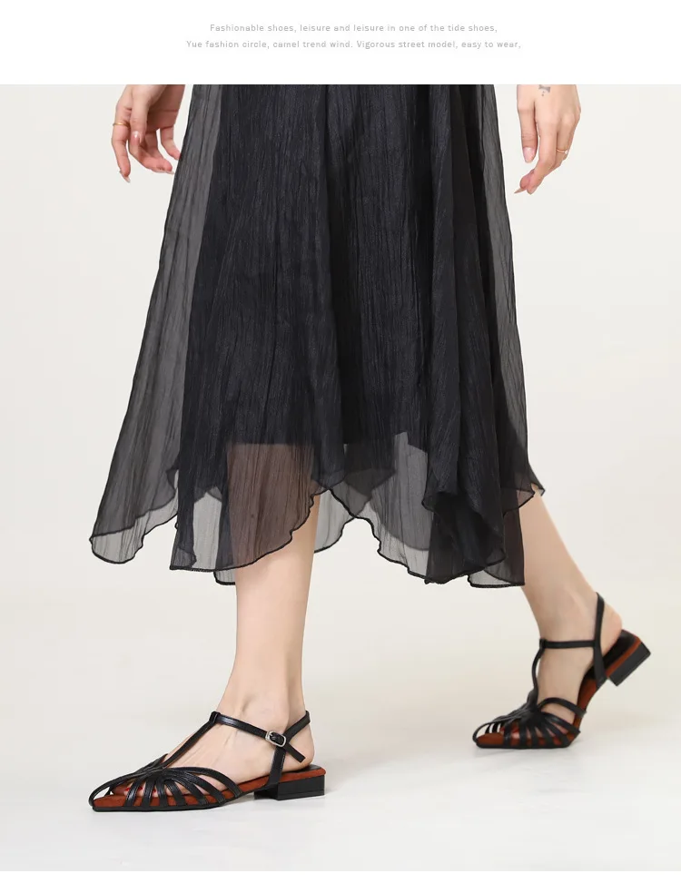 T Strap Roman Cross Strap Slingback Sandals Women Low Heel Summer Open Back Hollow Out Ladies Casual Comfortable Shoes Sandalias
