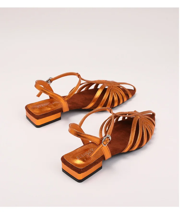 T Strap Roman Cross Strap Slingback Sandals Women Low Heel Summer Open Back Hollow Out Ladies Casual Comfortable Shoes Sandalias