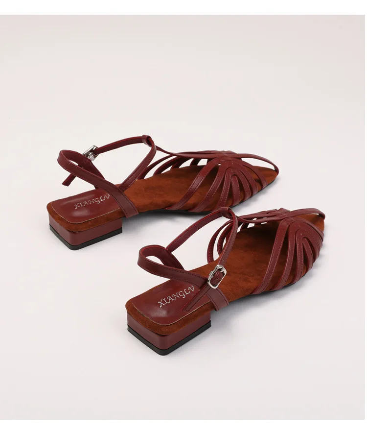 T Strap Roman Cross Strap Slingback Sandals Women Low Heel Summer Open Back Hollow Out Ladies Casual Comfortable Shoes Sandalias