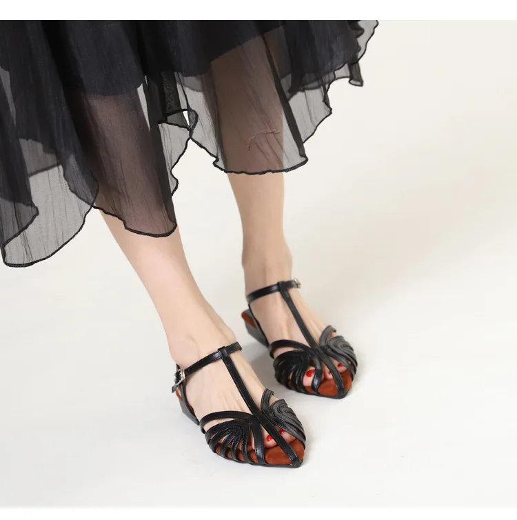 T Strap Roman Cross Strap Slingback Sandals Women Low Heel Summer Open Back Hollow Out Ladies Casual Comfortable Shoes Sandalias