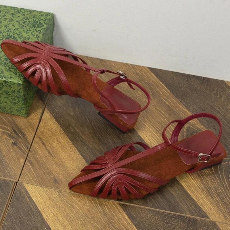 T Strap Roman Cross Strap Slingback Sandals Women Low Heel Summer Open Back Hollow Out Ladies Casual Comfortable Shoes Sandalias