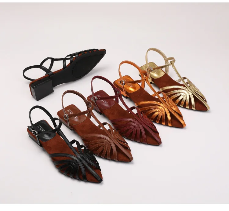 T Strap Roman Cross Strap Slingback Sandals Women Low Heel Summer Open Back Hollow Out Ladies Casual Comfortable Shoes Sandalias