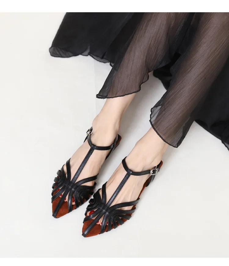 T Strap Roman Cross Strap Slingback Sandals Women Low Heel Summer Open Back Hollow Out Ladies Casual Comfortable Shoes Sandalias