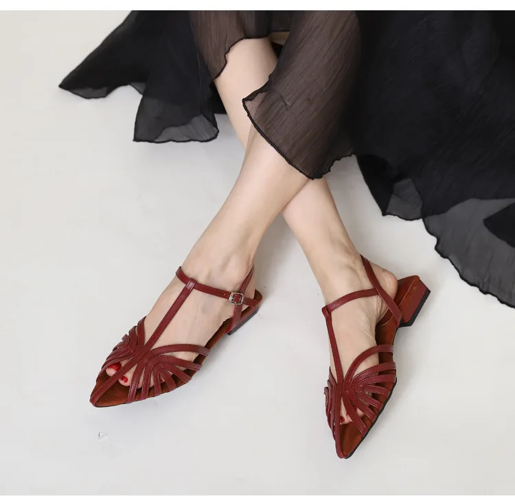 T Strap Roman Cross Strap Slingback Sandals Women Low Heel Summer Open Back Hollow Out Ladies Casual Comfortable Shoes Sandalias