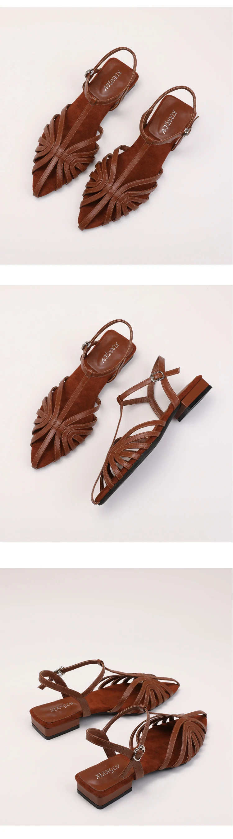 T Strap Roman Cross Strap Slingback Sandals Women Low Heel Summer Open Back Hollow Out Ladies Casual Comfortable Shoes Sandalias
