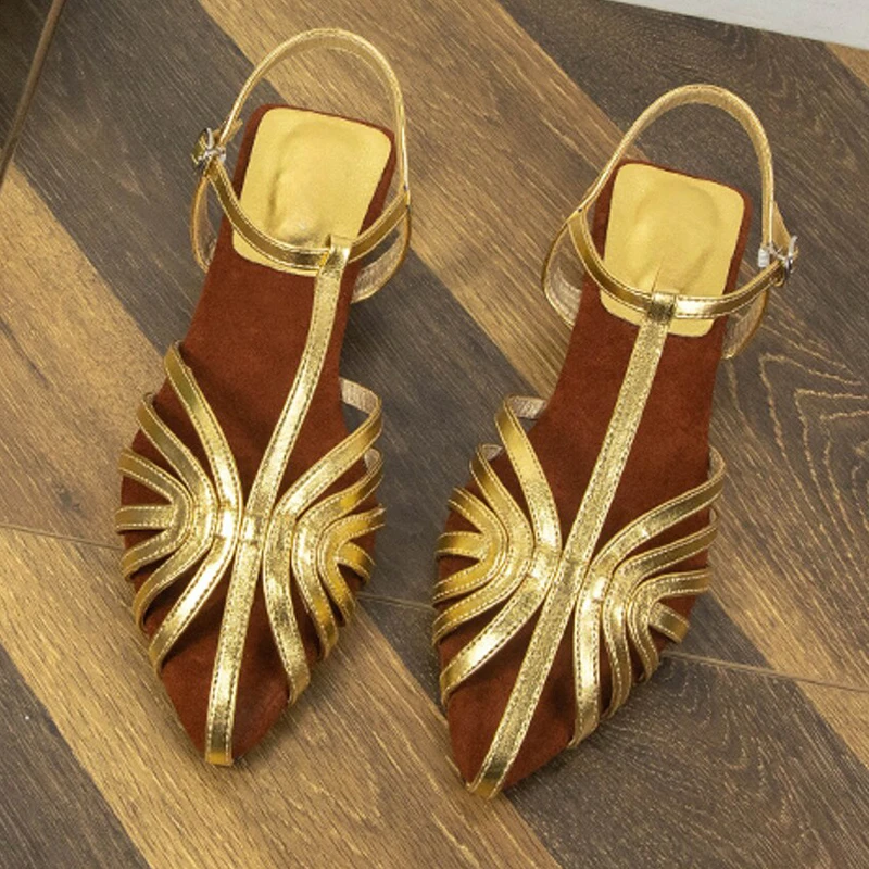 T Strap Roman Cross Strap Slingback Sandals Women Low Heel Summer Open Back Hollow Out Ladies Casual Comfortable Shoes Sandalias