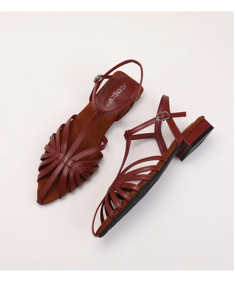 T Strap Roman Cross Strap Slingback Sandals Women Low Heel Summer Open Back Hollow Out Ladies Casual Comfortable Shoes Sandalias