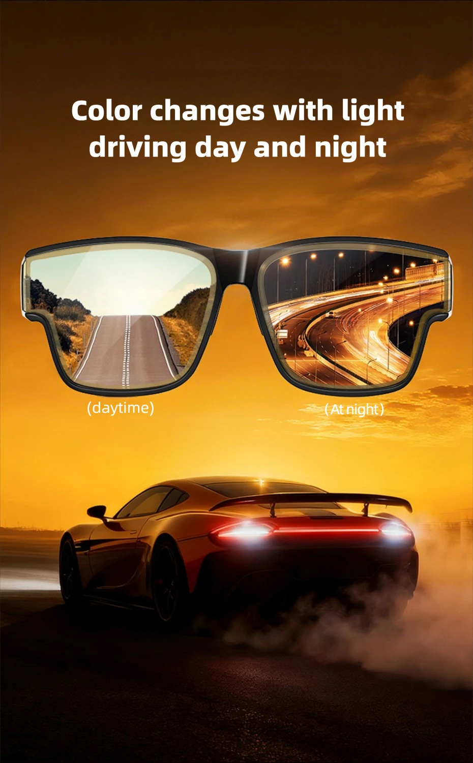 CAPONI Night Vision Men Sunglasses HUD Anti Glare Photochromic Day and Night Use Outdoor Driving Frame Cover Goggles BSYS36703