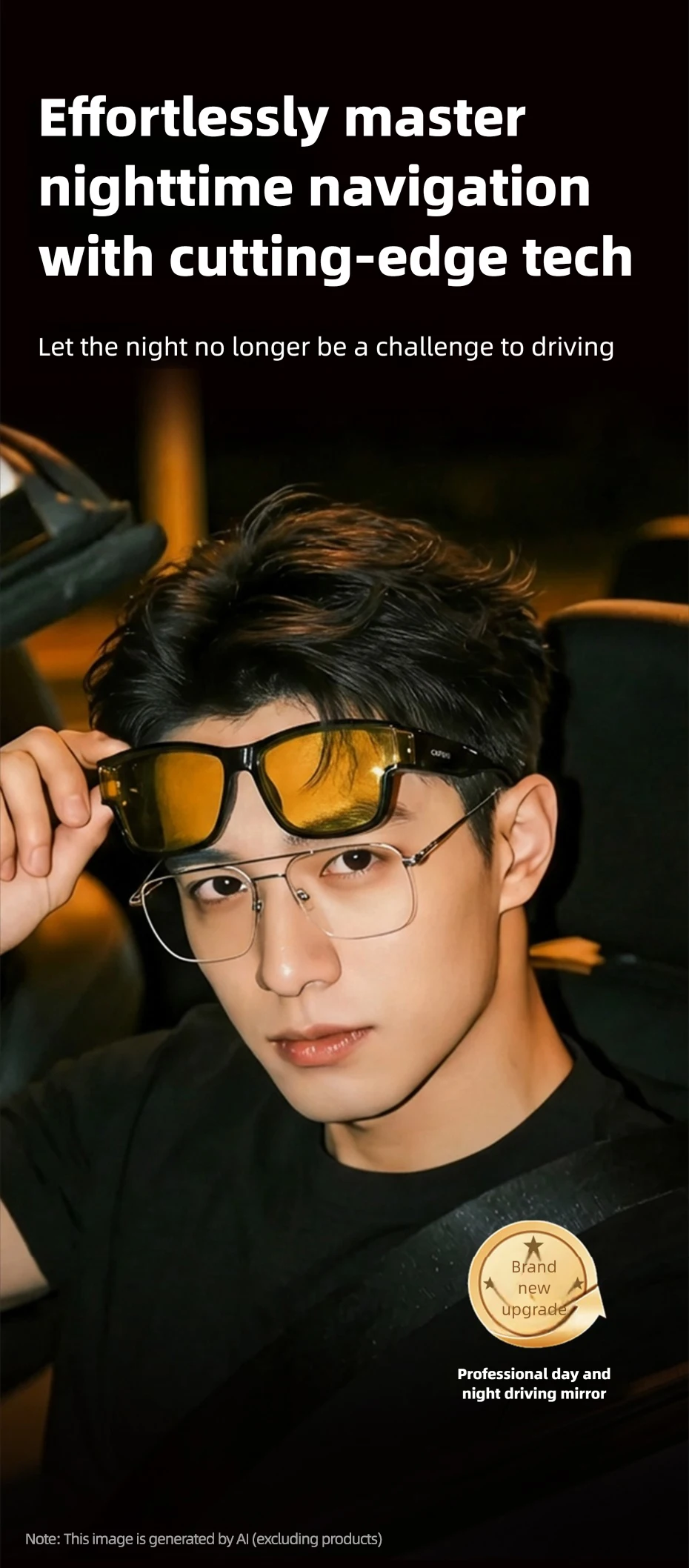 CAPONI Night Vision Men Sunglasses HUD Anti Glare Photochromic Day and Night Use Outdoor Driving Frame Cover Goggles BSYS36703