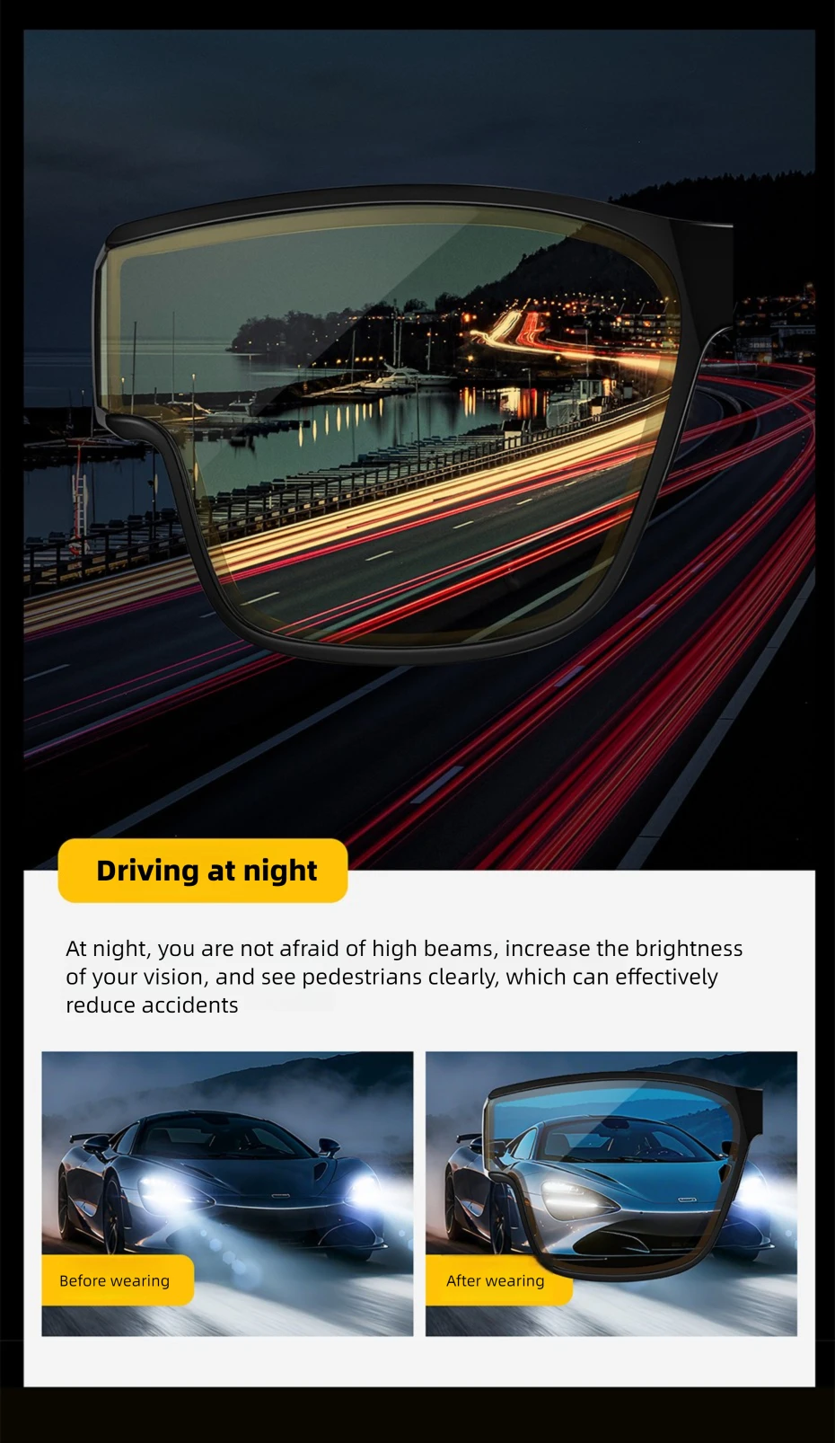 CAPONI Night Vision Men Sunglasses HUD Anti Glare Photochromic Day and Night Use Outdoor Driving Frame Cover Goggles BSYS36703