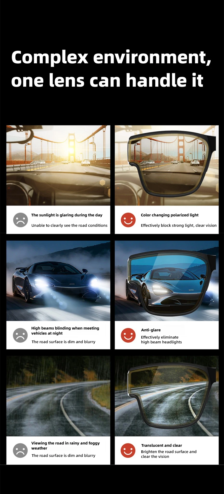 CAPONI Night Vision Men Sunglasses HUD Anti Glare Photochromic Day and Night Use Outdoor Driving Frame Cover Goggles BSYS36703