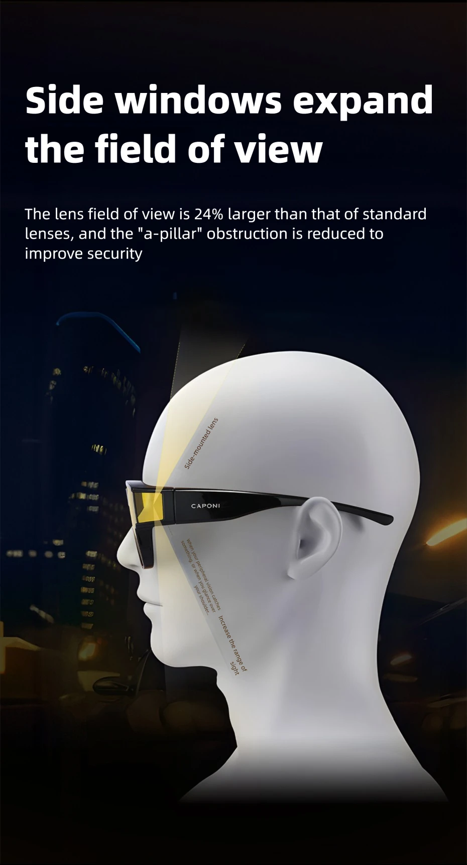 CAPONI Night Vision Men Sunglasses HUD Anti Glare Photochromic Day and Night Use Outdoor Driving Frame Cover Goggles BSYS36703